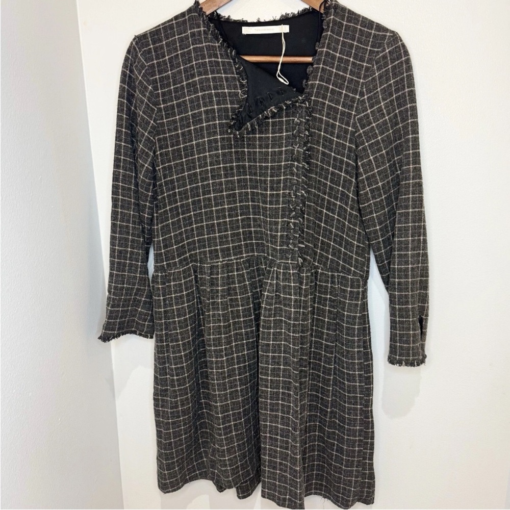 ZARA Wool Blend Tweed Gray Dress Medium Women’s Buttons Cottage Core NEW No Tag